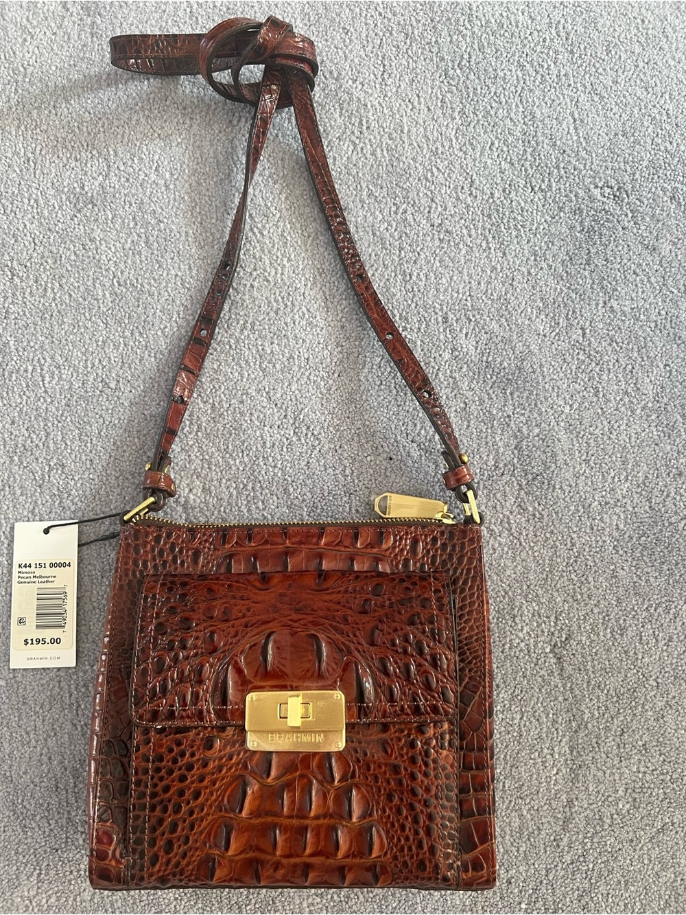 Brahmin Mimosa Pecan Melbourne Leather Crossbody Bag with Gold Hardware